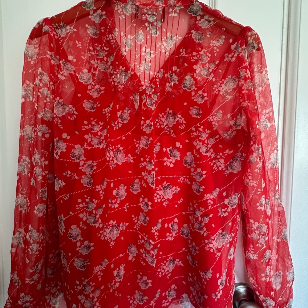 The Kooples Vibrant Red Silk Top